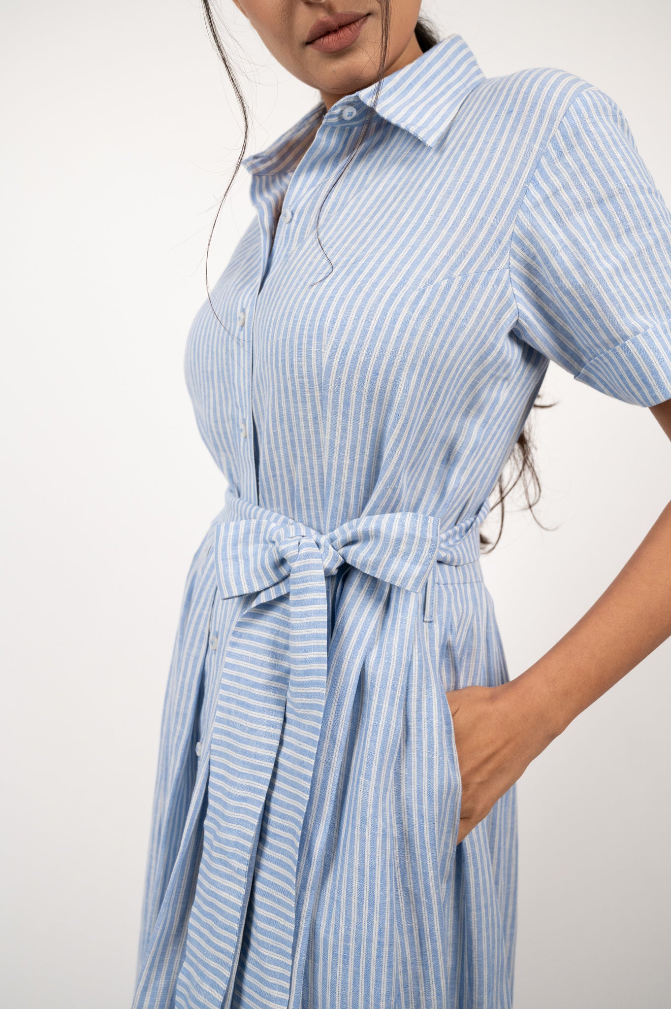 ARI DRESS IN STRIPED LINEN