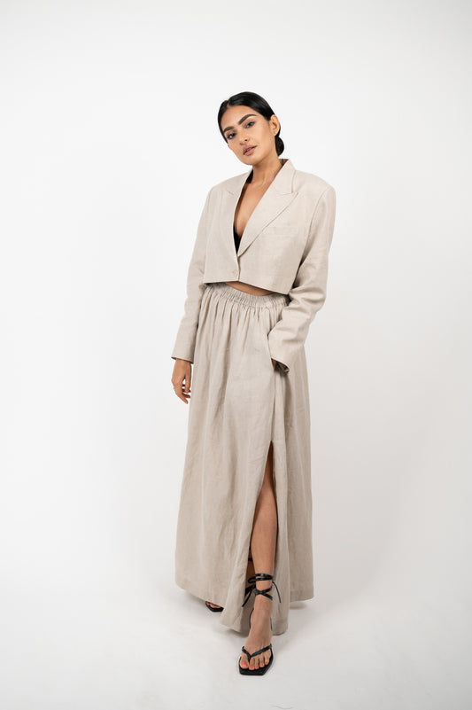 COOKIE NATURAL LINEN CROPPED BLAZER