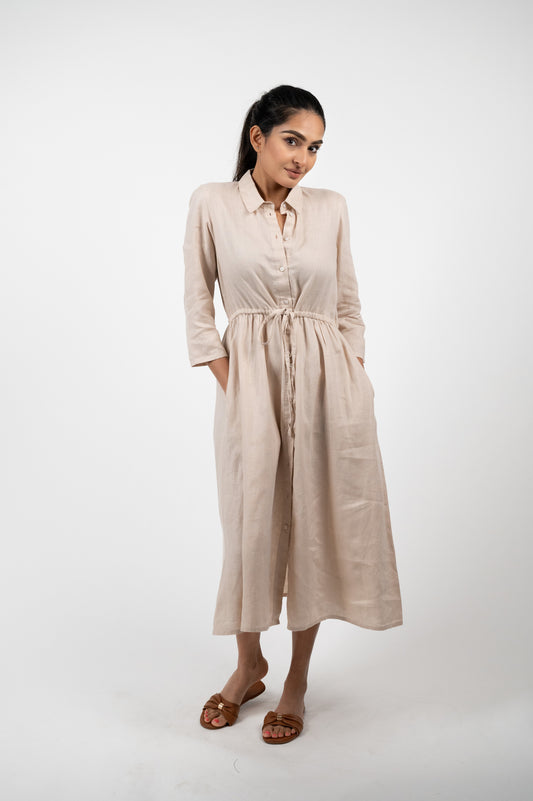 CRYSTAL MIDI LINEN DRESS