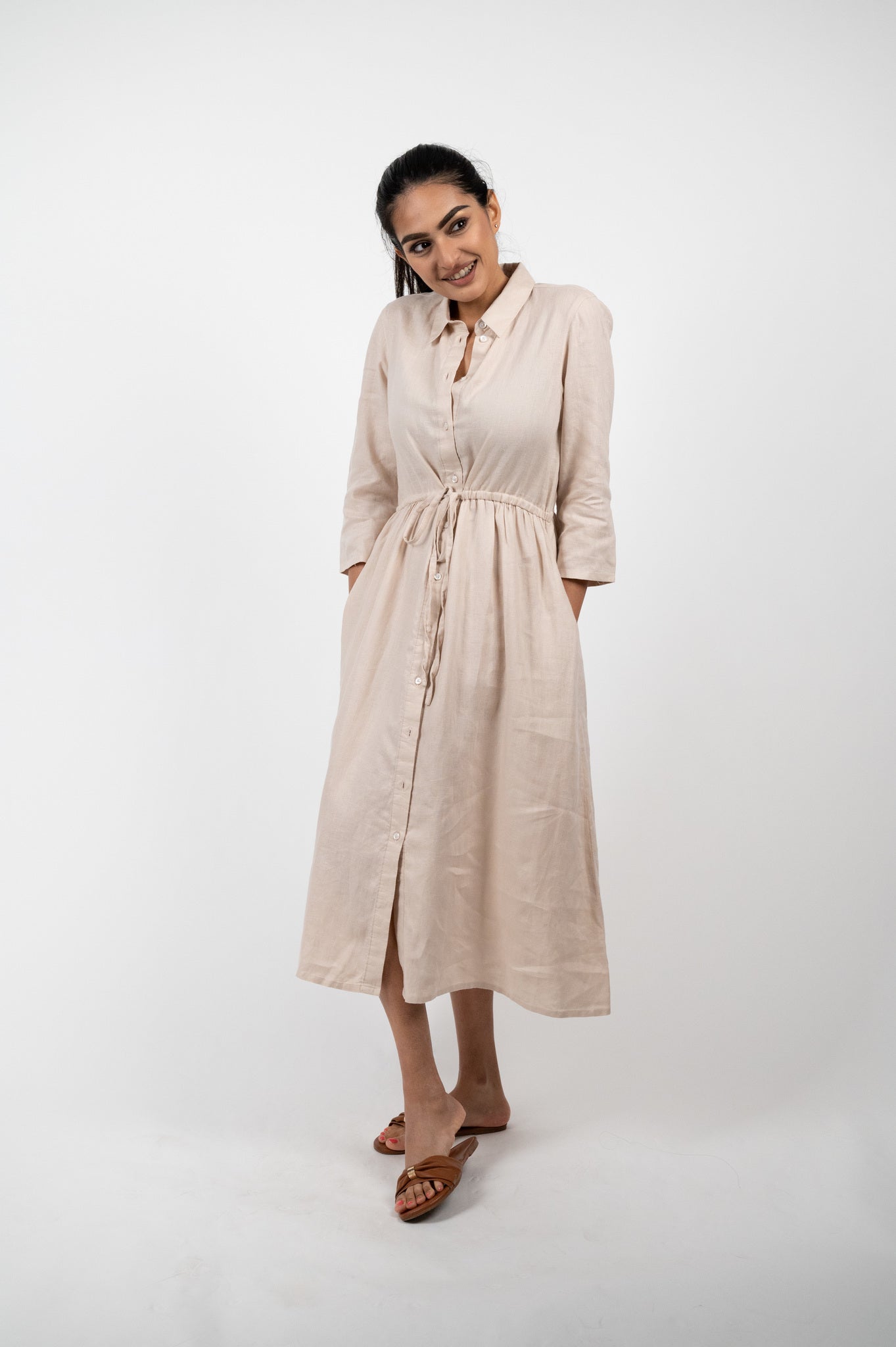 CRYSTAL MIDI LINEN DRESS
