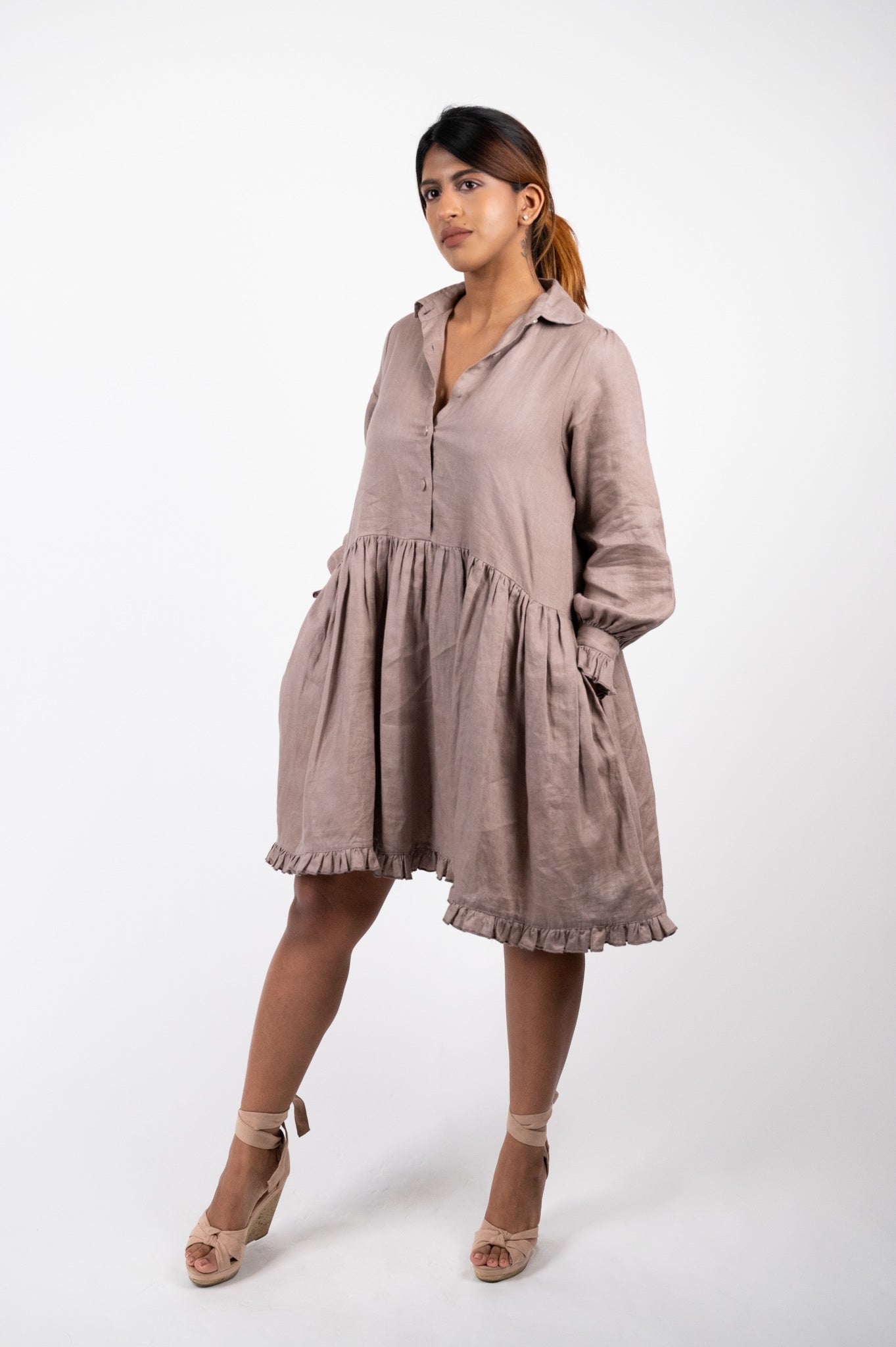 GIRLFRIEND MINI LINEN DRESS