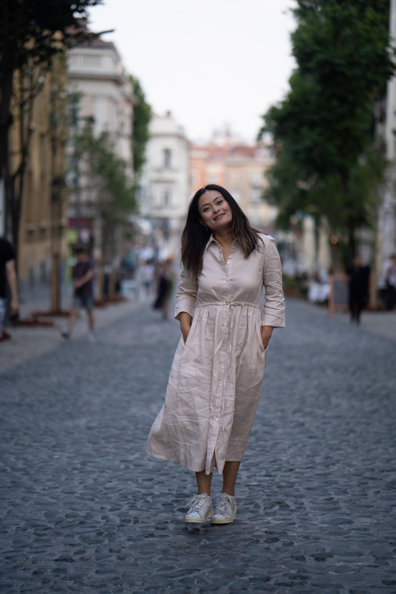 CRYSTAL MIDI LINEN DRESS